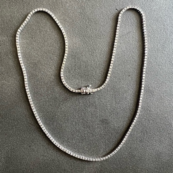 3.36 Ct NATURAL DIAMOND tennis necklace 14k White Gold 16 inches - Picture 2 of 5